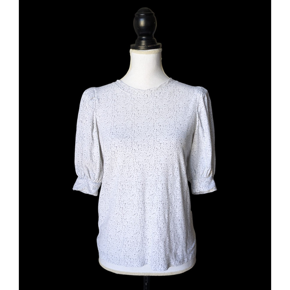 Nation Ltd Rimma White Polka Dot Exaggerated Puff Sleeve Tee Pima Cotton Small